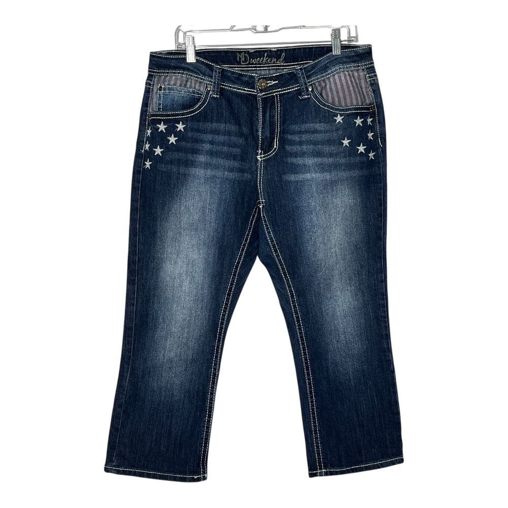 ND Weekend Womens Size 14 Dark Wash Star Embroidered Cropped Capri Jeans Denim